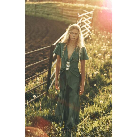 Cinq à Sept Kordyn Bias-Cut Midi-Dress In Forest Fog US 4 $725 - Picture 1 of 14